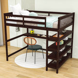 Full Size Loft Bed with Desk and Storage Shelves for Adults, Kids