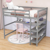 Full Size Loft Bed with Desk and Storage Shelves for Adults, Kids