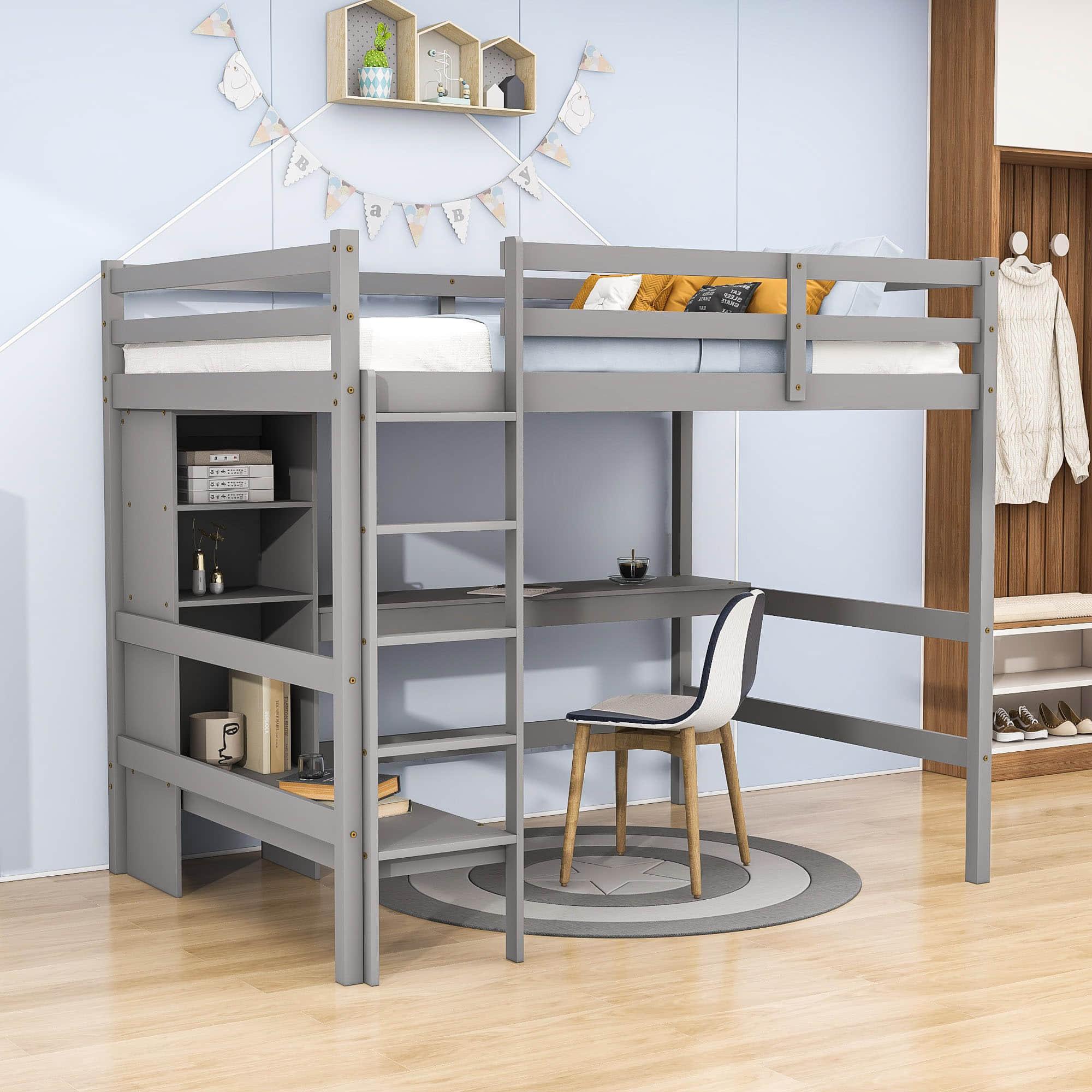 Full Size Loft Bed with Desk and Couch, Storage for Adults, Teens