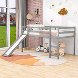 Wood Low Twin Loft Bed for Kids, Toddler with Slide