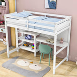 Wooden Twin Loft Bed with Desk and Storage Shelves for Adult, Kids, Junior