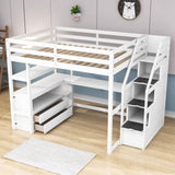 Full Loft Bed with Desk and Stairs, Storage for Kids, Adults - [Wooden]