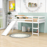 Wood Low Twin Loft Bed for Kids, Toddler with Slide