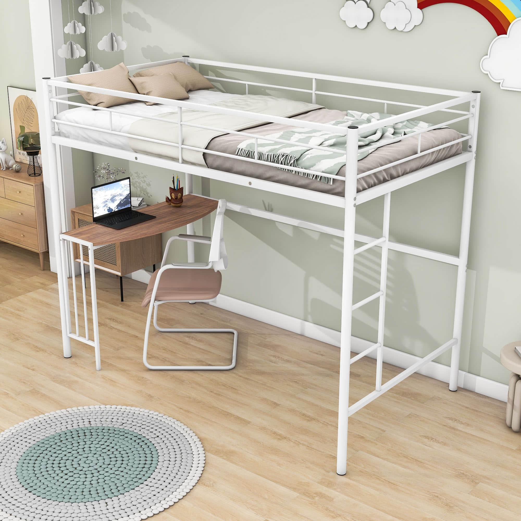 Twin Metal Loft Bed with Desk Underneath for Teen, Junior, Adult