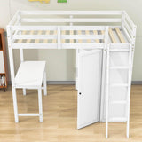 Wood Twin Loft Bed with Desk and Storage for Adults, Kids - [Wardrobe]