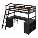 Twin High Loft Bed with Desk and Drawers, Shelves - [Cabinet, Ladder, Wood]