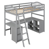 Twin High Loft Bed with Desk and Drawers, Shelves - [Cabinet, Ladder, Wood]