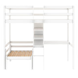 Twin Convertible High Loft Bed with Desk and Shelves for Adult - [Couch, Ladder, Wood]