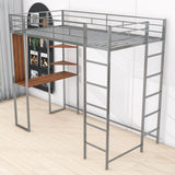 Metal Twin Loft Bed with Desk and Storage Shelves for Teens, Junior, Adult