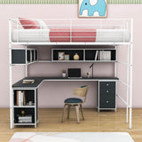 Metal Full Size Loft Bed with Desk and Storage for Adults, Teens