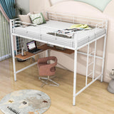 Metal Full Size Loft Bed with Desk and Grid for Kids, Adults, Teens