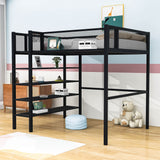 Sturdy Twin Metal Loft Bed Frame with Storage Shelves for Adults, Kids