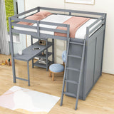 Full Size Loft Bed with Desk and Storage for Adults, Kids - [Wardrobe]