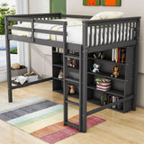 Full Size Loft Bed with Large Open Storage Shelves for Adults, Kids