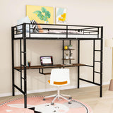 Metal Twin Gaming Loft Bed Frame with Desk and Shelves - [2 Ladders]