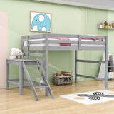 Full Size Low Wooden Loft Bed with Ladder for Kids