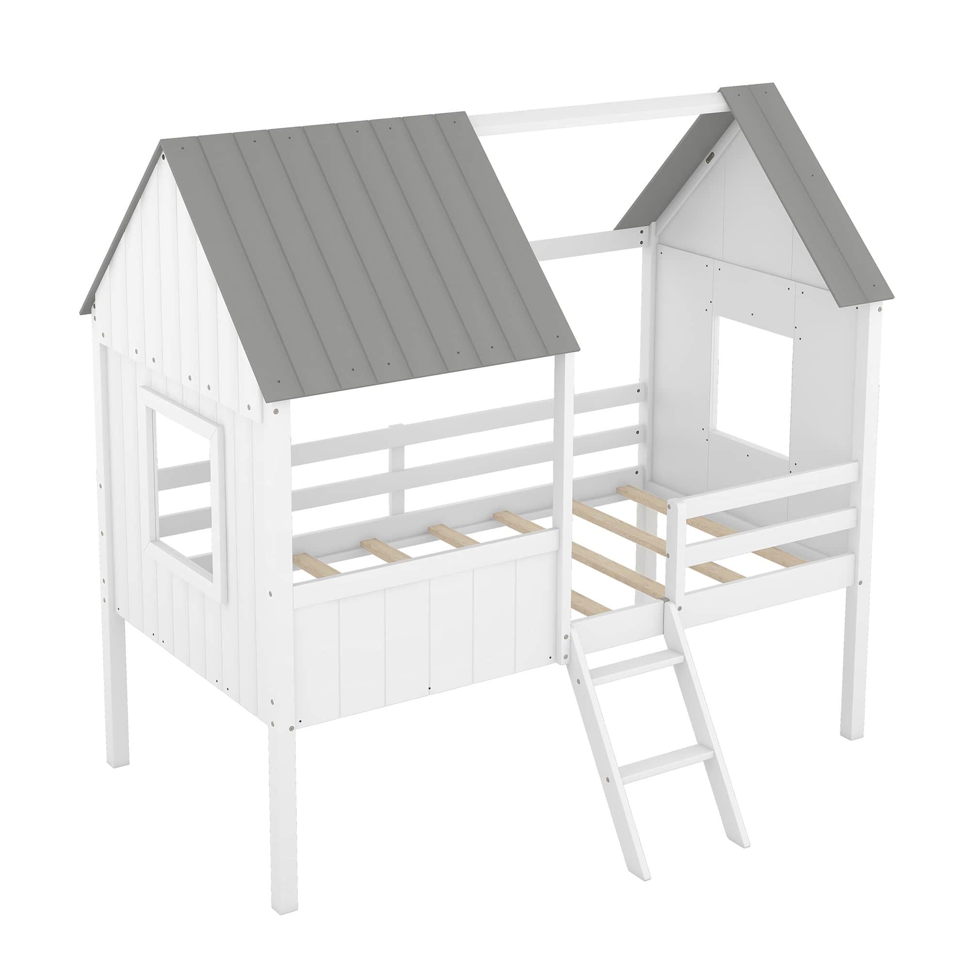 Low Twin Loft House Bed for Kids, Toddler - [Wood, Fun]