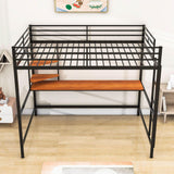 Full Size Metal Loft Bed with Desk and Shelves for Kids, Adults, Teens