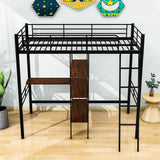 Metal Twin Loft Bed with Desk and Storage Shelves - [Wood]