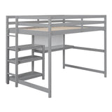 Wooden Full Loft Bed with Desk and Storage Shelves for Adult, Kids, Junior