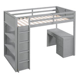 Twin Size Loft Bed with Desk and Storage Drawers, Shelves for Adults, Kids - [Wood]