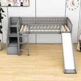 Low Twin Loft Bed with Storage Stairs and Slide - [Wood, Interchangeable]