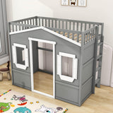 Sturdy Twin Size House Loft Bed for Girls and ,Boys - [Wooden]