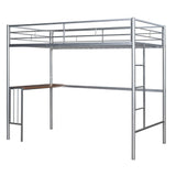 Twin Metal Loft Bed with Desk Underneath for Teen, Junior, Adult