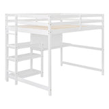 Wooden Full Loft Bed with Desk and Storage Shelves for Adult, Kids, Junior