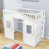 Sturdy Twin Size House Loft Bed for Girls and ,Boys - [Wooden]