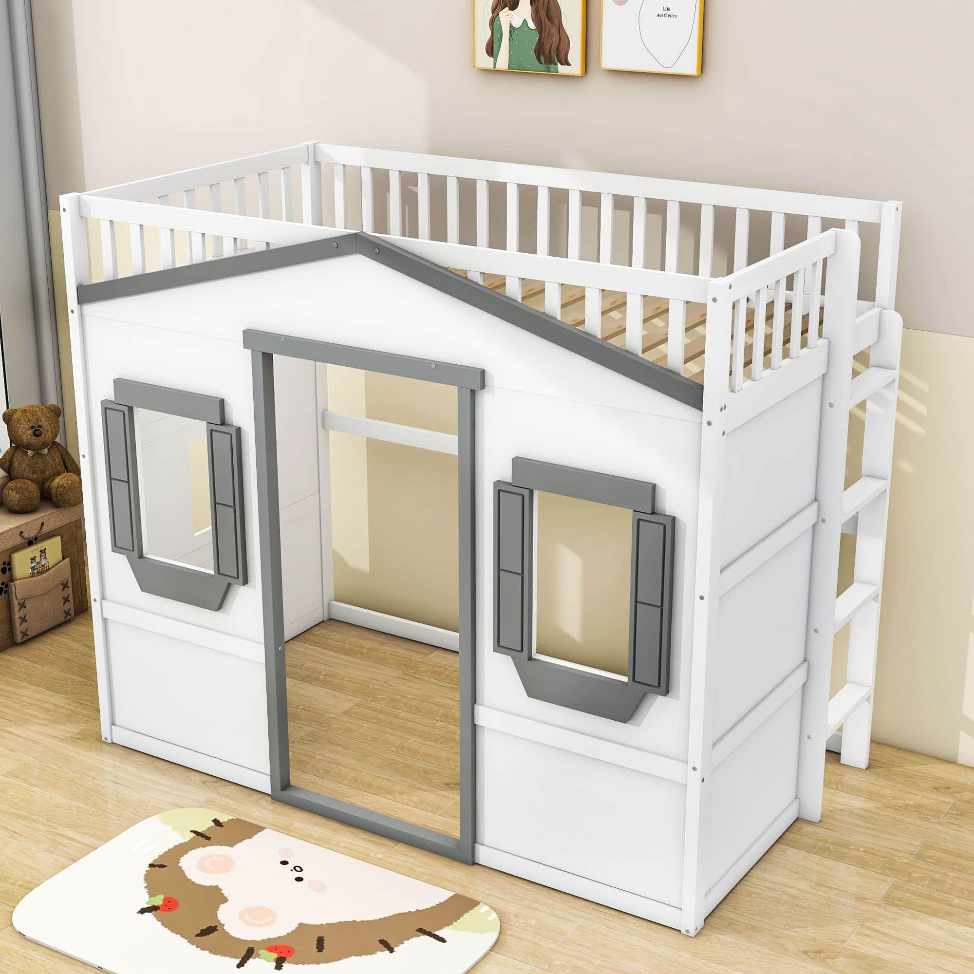 Sturdy Twin Size House Loft Bed for Girls and ,Boys - [Wooden]