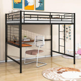 Metal Full Size Loft Bed with Desk and Grid for Kids, Adults, Teens