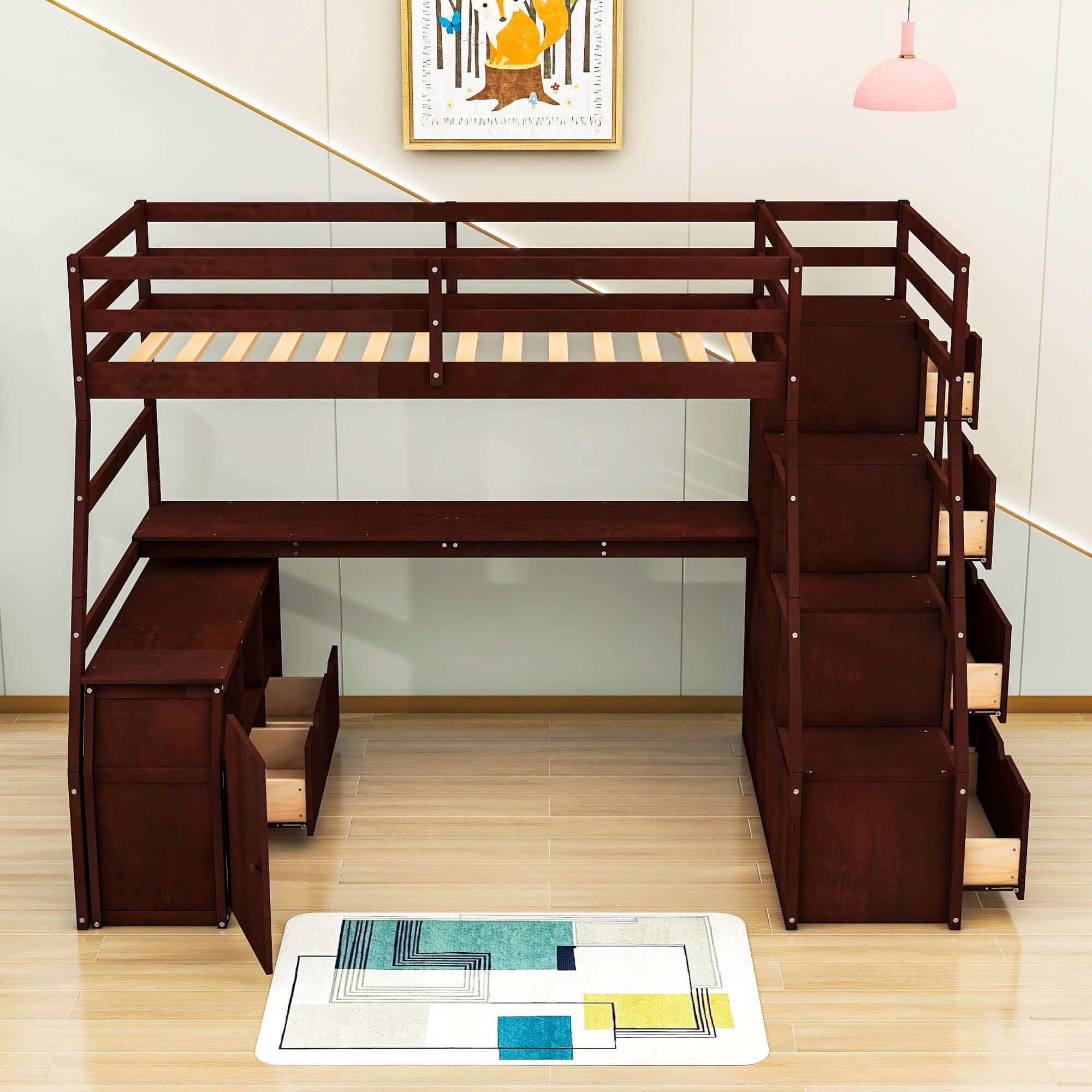 Twin Loft Bed with Desk and Stairs, Storage for Teens, Kids - [Drawers]