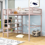 Sturdy Twin Metal Loft Bed Frame with Storage Shelves for Adults, Kids