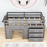 Low Twin Loft Bed with Detachable Storage Dresser for Kids - [Wood, Playhouse, Drawers]