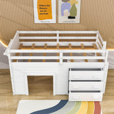 Low Twin Loft Bed with Detachable Storage Dresser for Kids - [Wood, Playhouse, Drawers]