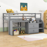 Twin Size Kids Low Loft Bed with Desk, Stairs and Storage Drawers