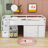 Low Twin Kids Loft Bed with Desk and Stairs, Storage - [Dresser]