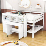 Kids Full Size Low Loft Bed with Portable Desk and Storage - [Wood, Drawers, Shelves]