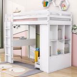 Modern Twin Loft Bed with Desk and Storage, LED Light for Adults, Teens