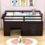 Low Twin Loft Bed with Detachable Storage Dresser for Kids - [Wood, Playhouse, Drawers]