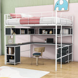 Metal Full Size Loft Bed with Desk and Storage for Adults, Teens