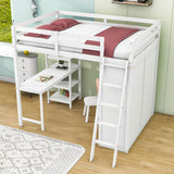 Full Size Loft Bed with Desk and Storage for Adults, Kids - [Wardrobe]