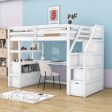 Twin Loft Bed with Desk and Stairs, Storage for Kids, Adults - [Wooden]