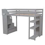 Twin Loft Bed with Stairs and Storage for Kids, Junior - [Wood, Drawers, Shelves]