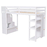 Twin Loft Bed with Stairs and Storage for Kids, Junior - [Wood, Drawers, Shelves]