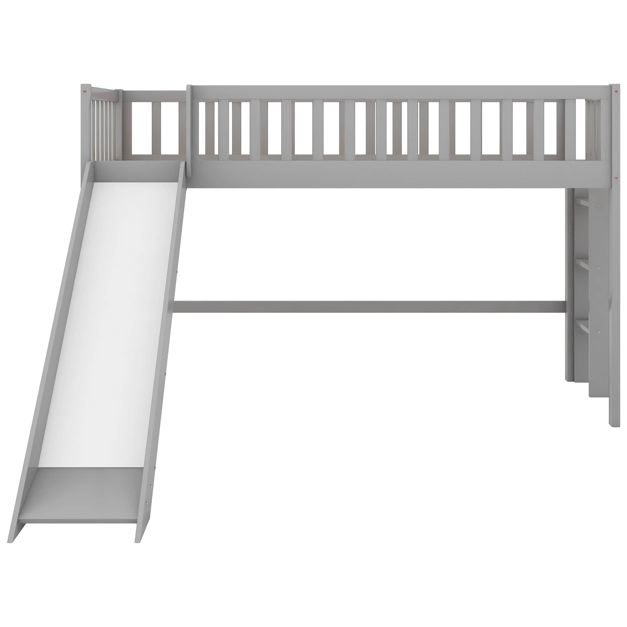 Small Twin Kids Loft Bed with Slide and Ladder - [Wood]