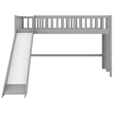 Small Twin Kids Loft Bed with Slide and Ladder - [Wood]