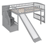 Low Twin Loft Bed with Storage Stairs and Slide - [Wood, Interchangeable]