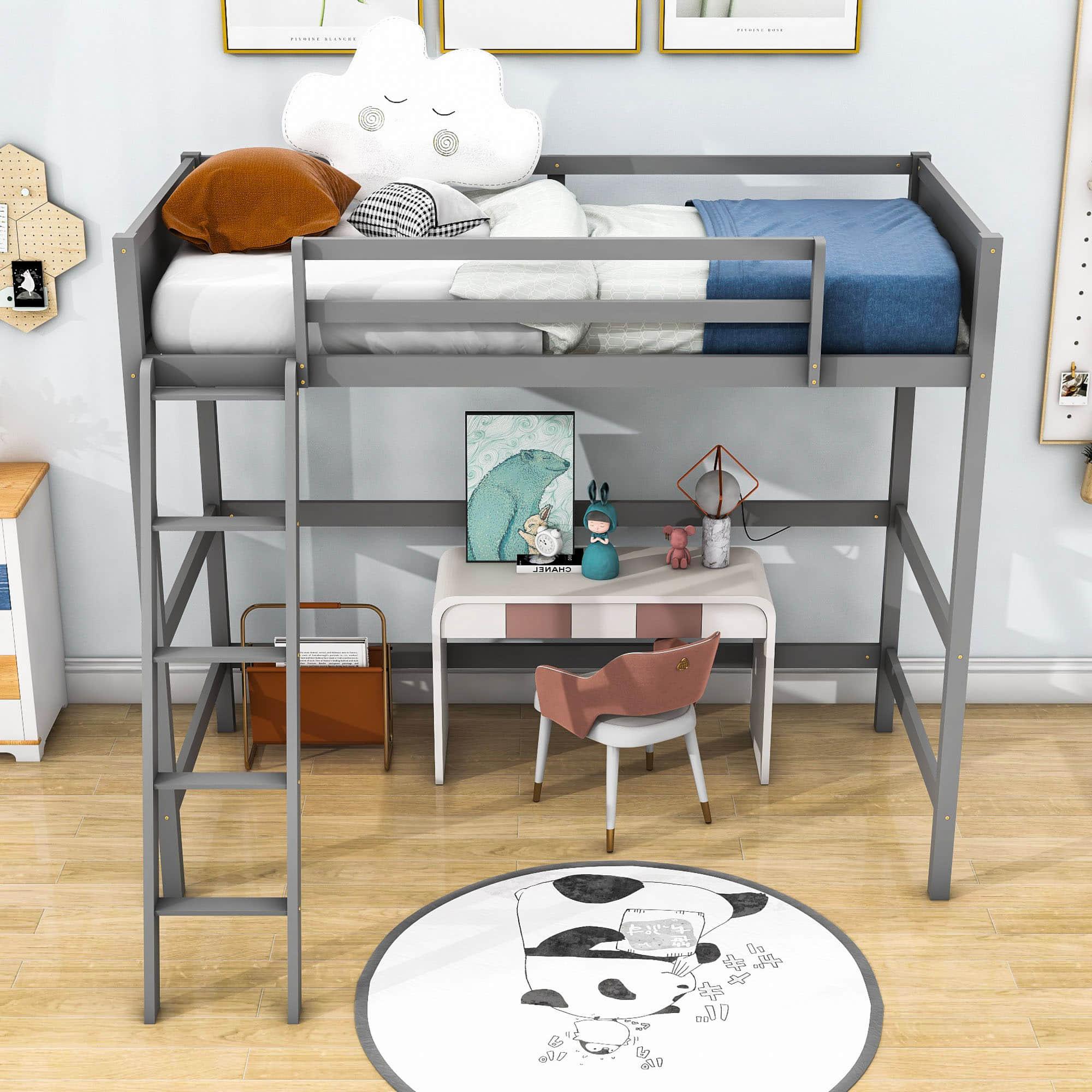 Solid Wood Twin Loft Bed with Interchangeable Ladder for Kids, Adults- [Medium]